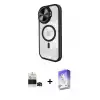 ieg™ iPhone 14 Pro Max Kılıf Kıvılcım Modern Koleksiyonu - Siyah Bilvis 5in1 3D Magic Cam Ekran Koruyucu + Bilvis Titan Kamera Lens - SH