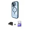 ieg™ iPhone 14 Pro Max Kılıf Kıvılcım Modern Koleksiyonu - Siyah Bilvis 5in1 5D Magic Hayalet Cam Ekran Koruyucu + Raze Metal Kamera Lens - GD