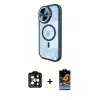 ieg™ iPhone 14 Pro Max Kılıf Kıvılcım Modern Koleksiyonu - Siyah Buffer Hayalet Cam Ekran Koruyucu + PVD Metal Kamera Lens - TU