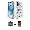 ieg™ iPhone 14 Pro Max Kılıf Kozmos Doku - Siyah Buffer Hayalet Cam Ekran Koruyucu + PVD Metal Kamera Lens - TU
