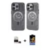 ieg™ iPhone 14 Pro Max Kılıf Nova Doku Koleksiyonu - Siyah Buffer Hayalet Cam Ekran Koruyucu + Bilvis Titan Kamera Lens - GD