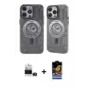 ieg™ iPhone 14 Pro Max Kılıf Nova Doku Koleksiyonu - Siyah Buffer Hayalet Cam Ekran Koruyucu + Bilvis Titan Kamera Lens - DNMR