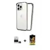 ieg™ iPhone 14 Pro Max Kılıf Pusula Asil Koleksiyonu - Siyah Buffer Cam Ekran Koruyucu + Bilvis Titan Kamera Lens - GD