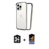 ieg™ iPhone 14 Pro Max Kılıf Pusula Asil Koleksiyonu - Siyah Buffer Hayalet Cam Ekran Koruyucu + PVD Metal Kamera Lens - TU