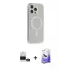 ieg™ iPhone 14 Pro Max Kılıf Pusula Çizgi Koleksiyonu - Siyah Bilvis 5in1 5D Magic Hayalet Cam Ekran Koruyucu + Bilvis Titan Kamera Lens - GD