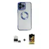 ieg™ iPhone 14 Pro Max Kılıf Pusula Form - Siyah Buffer Cam Ekran Koruyucu + Bilvis Titan Kamera Lens - GD