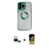 ieg™ iPhone 14 Pro Max Kılıf Pusula Form - Siyah Buffer Cam Ekran Koruyucu + Bilvis Titan Kamera Lens - GD