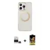 ieg™ iPhone 14 Pro Max Kılıf Pusula Form - Siyah Buffer Cam Ekran Koruyucu + Bilvis Titan Kamera Lens - GS