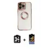 ieg™ iPhone 14 Pro Max Kılıf Pusula Form - Siyah Buffer Hayalet Cam Ekran Koruyucu + PVD Metal Kamera Lens - TU