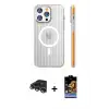 ieg™ iPhone 14 Pro Max Kılıf Pusula Minimal Koleksiyonu - Siyah Buffer Hayalet Cam Ekran Koruyucu + Raze Metal Kamera Lens - GS