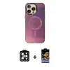ieg™ iPhone 14 Pro Max Kılıf Siluet Modern Koleksiyonu - Siyah Buffer Hayalet Cam Ekran Koruyucu + PVD Metal Kamera Lens - TU