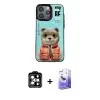 ieg™ iPhone 14 Pro Max Kılıf Siluet Modern Özel Seri - Siyah Bilvis 5in1 5D Magic Hayalet Cam Ekran Koruyucu + PVD Metal Kamera Lens - TU