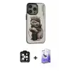 ieg™ iPhone 14 Pro Max Kılıf Siluet Modern Özel Seri - Siyah Bilvis 5in1 5D Magic Hayalet Cam Ekran Koruyucu + PVD Metal Kamera Lens - TU
