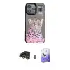 ieg™ iPhone 14 Pro Max Kılıf Siluet Modern Özel Seri - Siyah Bilvis 5in1 5D Magic Hayalet Cam Ekran Koruyucu + Raze Metal Kamera Lens - GD