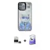 ieg™ iPhone 14 Pro Max Kılıf Siluet Modern Özel Seri - Siyah Bilvis 5in1 5D Magic Hayalet Cam Ekran Koruyucu + Bilvis Titan Kamera Lens - GS