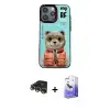 ieg™ iPhone 14 Pro Max Kılıf Siluet Modern Özel Seri - Siyah Bilvis 5in1 5D Magic Hayalet Cam Ekran Koruyucu + Raze Metal Kamera Lens - GD