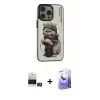 ieg™ iPhone 14 Pro Max Kılıf Siluet Modern Özel Seri - Siyah Bilvis 5in1 5D Magic Hayalet Cam Ekran Koruyucu + Bilvis Titan Kamera Lens - GS