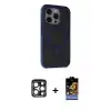 ieg™ iPhone 15 Pro Max Kılıf Ahenk Yansıma Özel Seri - Siyah Buffer Hayalet Cam Ekran Koruyucu + PVD Metal Kamera Lens - LT