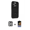 ieg™ iPhone 15 Pro Max Kılıf Ahenk Yansıma Özel Seri - Siyah Buffer Hayalet Cam Ekran Koruyucu + PVD Metal Kamera Lens - LT