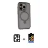 ieg™ iPhone 15 Pro Max Kılıf Ahenk Yansıma Özel Seri - Siyah Buffer Hayalet Cam Ekran Koruyucu + PVD Metal Kamera Lens - LT