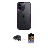ieg™ iPhone 15 Pro Max Kılıf Akış Çizgi Koleksiyonu - Siyah Buffer Hayalet Cam Ekran Koruyucu + Raze Metal Kamera Lens - GS