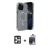 ieg™ iPhone 15 Pro Max Kılıf Eksen Çizgi - Siyah Vanessa Magic Cam + PVD Metal Kamera Lens - LT