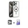 ieg™ iPhone 15 Pro Max Kılıf Eksen Form Koleksiyonu - Siyah Bilvis 5in1 5D Magic Hayalet Cam Ekran Koruyucu + PVD Metal Kamera Lens - GS