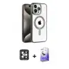 ieg™ iPhone 15 Pro Max Kılıf Eksen Form Koleksiyonu - Siyah Bilvis 5in1 5D Magic Hayalet Cam Ekran Koruyucu + PVD Metal Kamera Lens - GI