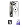 ieg™ iPhone 15 Pro Max Kılıf Eksen Form Koleksiyonu - Siyah Bilvis 5in1 5D Magic Hayalet Cam Ekran Koruyucu + PVD Metal Kamera Lens - GI