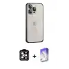 ieg™ iPhone 15 Pro Max Kılıf Eksen Form Serisi - Siyah Bilvis 5in1 3D Magic Cam Ekran Koruyucu + PVD Metal Kamera Lens - TU