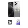 ieg™ iPhone 15 Pro Max Kılıf Eksen Minimal Özel Seri - Siyah Bilvis 5in1 5D Magic Hayalet Cam Ekran Koruyucu + PVD Metal Kamera Lens - GS