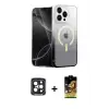 ieg™ iPhone 15 Pro Max Kılıf Eksen Minimal Özel Seri - Siyah Buffer Cam Ekran Koruyucu + PVD Metal Kamera Lens - SH
