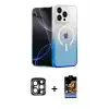 ieg™ iPhone 15 Pro Max Kılıf Eksen Minimal Özel Seri - Siyah Buffer Hayalet Cam Ekran Koruyucu + PVD Metal Kamera Lens - LT