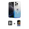 ieg™ iPhone 15 Pro Max Kılıf Eksen Minimal Özel Seri - Siyah Buffer Hayalet Cam Ekran Koruyucu + PVD Metal Kamera Lens - SH