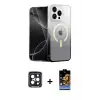 ieg™ iPhone 15 Pro Max Kılıf Eksen Minimal Özel Seri - Siyah Buffer Hayalet Cam Ekran Koruyucu + PVD Metal Kamera Lens - SH