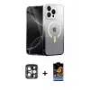 ieg™ iPhone 15 Pro Max Kılıf Eksen Minimal Özel Seri - Siyah Buffer Hayalet Cam Ekran Koruyucu + PVD Metal Kamera Lens - LT