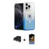 ieg™ iPhone 15 Pro Max Kılıf Eksen Minimal Özel Seri - Siyah Buffer Hayalet Cam Ekran Koruyucu + Raze Metal Kamera Lens - LT