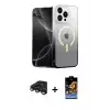 ieg™ iPhone 15 Pro Max Kılıf Eksen Minimal Özel Seri - Siyah Buffer Hayalet Cam Ekran Koruyucu + Raze Metal Kamera Lens - LT