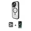 ieg™ iPhone 15 Pro Max Kılıf Kıvılcım Modern Koleksiyonu - Şeffaf 360 Full Body Arka Koruyucu + PVD Metal Kamera Lens - LT