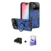 ieg™ iPhone 15 Pro Max Kılıf Kıvılcım Modern Serisi - Siyah Bilvis 5in1 5D Magic Hayalet Cam Ekran Koruyucu + Raze Metal Kamera Lens - SH