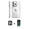 ieg™ iPhone 15 Pro Max Kılıf Nova Doku - Şeffaf 360 Full Body Arka Koruyucu + PVD Metal Kamera Lens - SH