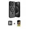 ieg™ iPhone 15 Pro Max Kılıf Nova Işık Özel Seri - Siyah Buffer Cam Ekran Koruyucu + PVD Metal Kamera Lens - SH