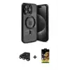 ieg™ iPhone 15 Pro Max Kılıf Nova Işık Özel Seri - Siyah Buffer Cam Ekran Koruyucu + Raze Metal Kamera Lens - TMGI