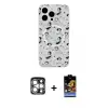ieg™ iPhone 15 Pro Max Kılıf Pusula Form - Siyah Buffer Hayalet Cam Ekran Koruyucu + PVD Metal Kamera Lens - GS