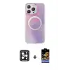 ieg™ iPhone 15 Pro Max Kılıf Pusula Form - Siyah Buffer Hayalet Cam Ekran Koruyucu + PVD Metal Kamera Lens - SH
