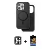 ieg™ iPhone 15 Pro Max Kılıf Pusula Işık Koleksiyonu - Siyah Buffer Hayalet Cam Ekran Koruyucu + PVD Metal Kamera Lens - LT