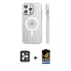 ieg™ iPhone 15 Pro Max Kılıf Pusula Minimal Koleksiyonu - Siyah Buffer Hayalet Cam Ekran Koruyucu + PVD Metal Kamera Lens - SH