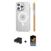 ieg™ iPhone 15 Pro Max Kılıf Pusula Minimal Koleksiyonu - Siyah Buffer Hayalet Cam Ekran Koruyucu + Raze Metal Kamera Lens - LT