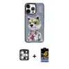 ieg™ iPhone 15 Pro Max Kılıf Siluet Modern Özel Seri - Siyah Buffer Hayalet Cam Ekran Koruyucu + PVD Metal Kamera Lens - GS