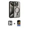 ieg™ iPhone 15 Pro Max Kılıf Yadigar Asil Koleksiyonu - Siyah Buffer Hayalet Cam Ekran Koruyucu + PVD Metal Kamera Lens - GS